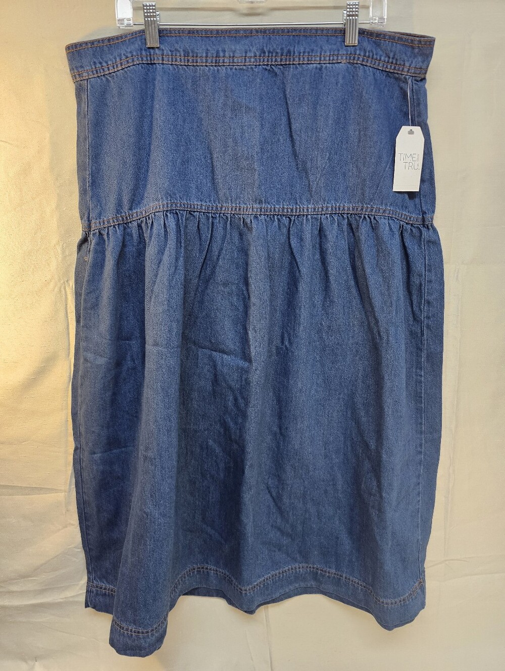 Time And Tru Women's Sloane Wash Blue Denim Tiered Midi Skirt